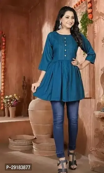 Beautiful Green Rayon Short Kurta For Women