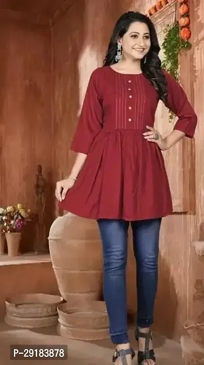 Beautiful Maroon Rayon Short Kurta For Women-thumb0