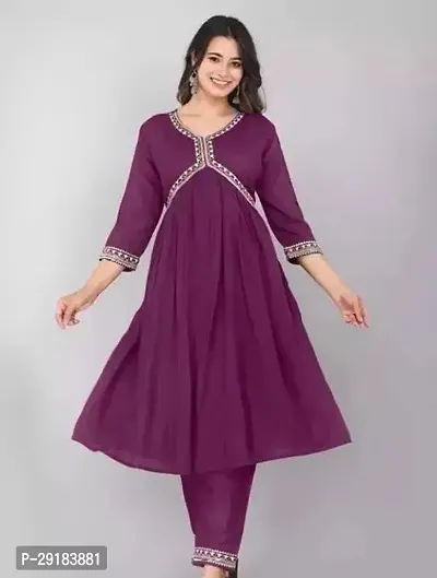 Beautiful Purple Rayon Kurta Bottom Set For Women