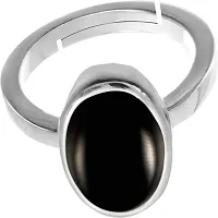 BL Fedput 12.00 Ratti 11.50 Carat Sulemani Hakik Ring Original Natural Black Haqiq Precious Gemstone Hakeek Astrological Silver Plated Adjustable Ring Size 16-24 for Men and Women-thumb2