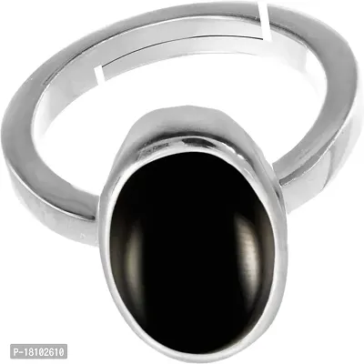 BL Fedput 12.00 Ratti 11.50 Carat Sulemani Hakik Ring Original Natural Black Haqiq Precious Gemstone Hakeek Astrological Silver Plated Adjustable Ring Size 16-24 for Men and Women-thumb3