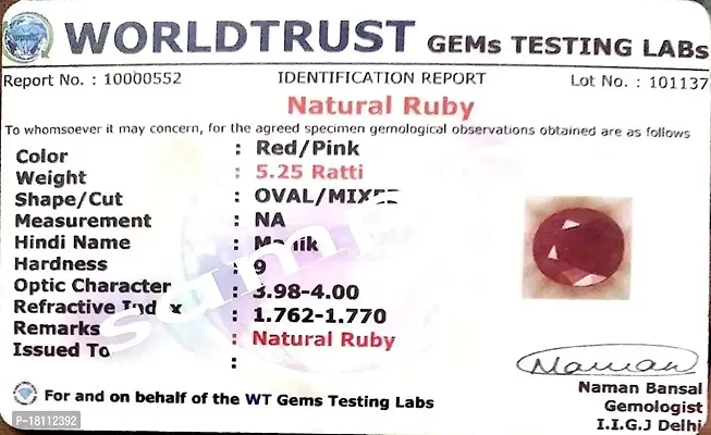 BL Fedput 9.25 Ratti 8.47 Carat A+ Quality Ruby Manak Gemstone Pendant for Men and Women's-thumb3