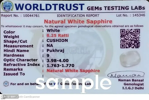 BL Fedput 5.25 Ratti 4.64 Carat Ceylon White Sapphire/Safed Pukhraj Lab Certified,100 Certified Natural Gemstone AAA++ Quality for Men and Women-thumb3