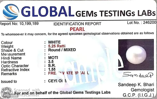 BL Fedput 10.45 Crt -11.25 Ratti White Pearl Gemstone(Pearl/Moti) 100% Certified Moti Gemstone for Man and Woman with Lab Certificate-thumb4