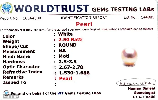 BL Fedput 3.50 Ratti White Pearl Gemstone(Pearl/Moti) 100% Certified Original Moti Gemstone For Man and Woman With Lab Certificate-thumb2