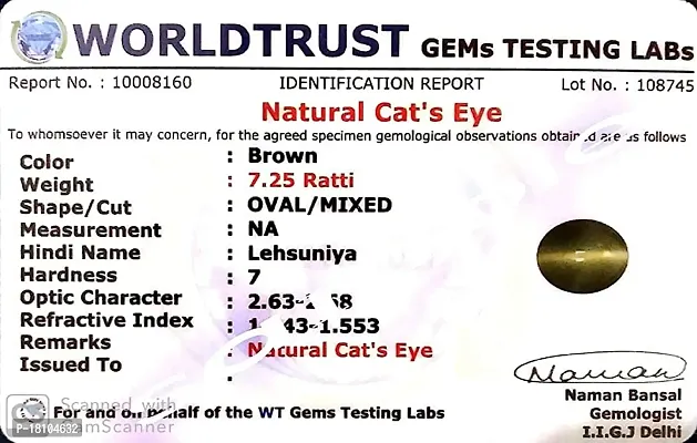 BL Fedput Natural Cat's Eye (Lahsuniya) 7.25 Ratti Original Certified Loose Gemstone for Men's and Women's-thumb3