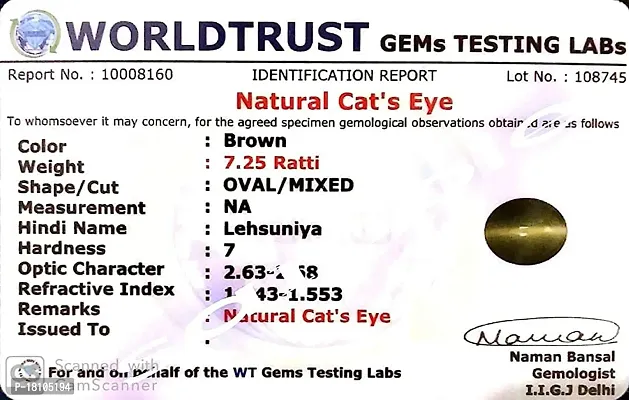 BL Fedput 6.25 Ratti 5.75 Carat Natural Cat Eyes Stone Lehsunia Ketu Loose Gemstone Certified for Women's and Men's-thumb3