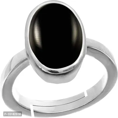 BL Fedput 12.00 Ratti 11.50 Carat Sulemani Hakik Ring Original Natural Black Haqiq Precious Gemstone Hakeek Astrological Silver Plated Adjustable Ring Size 16-24 for Men and Women