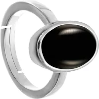 BL Fedput 12.00 Ratti 11.50 Carat Sulemani Hakik Ring Original Natural Black Haqiq Precious Gemstone Hakeek Astrological Silver Plated Adjustable Ring Size 16-24 for Men and Women-thumb1