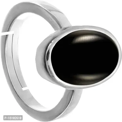 BL Fedput 12.00 Ratti 11.50 Carat Sulemani Hakik Ring Original Natural Black Haqiq Precious Gemstone Hakeek Astrological Silver Plated Adjustable Ring Size 16-24 for Men and Women-thumb2