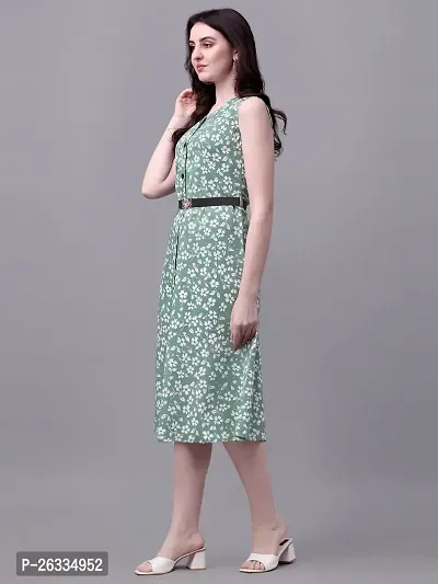 PARNAVI Rayon Floral Printed V Neck Sleeveless Straight Western Dress for Women Green-thumb3