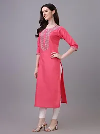 PARNAVI Embroidery Round Neck Cotton Kurti for Women (Medium, Pink)-thumb3