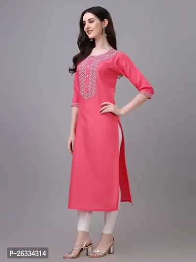 PARNAVI Embroidery Round Neck Cotton Kurti for Women (Medium, Pink)-thumb4