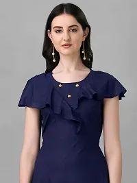 PARNAVI Women Rayon Fit  Flare Western Dress (X-Large, Navy Blue)-thumb1
