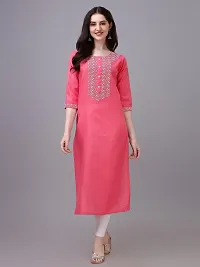 PARNAVI Embroidery Round Neck Cotton Kurti for Women (Medium, Pink)-thumb4