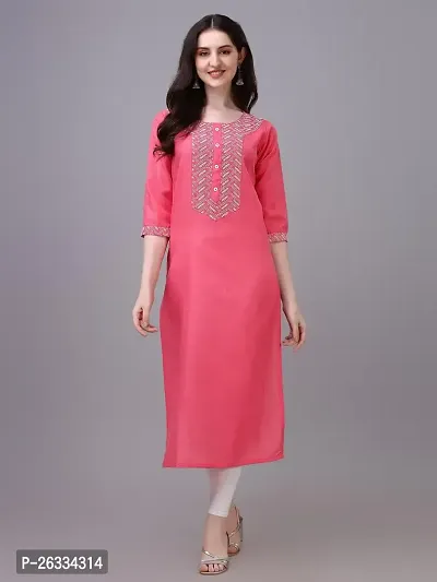 PARNAVI Embroidery Round Neck Cotton Kurti for Women (Medium, Pink)-thumb5