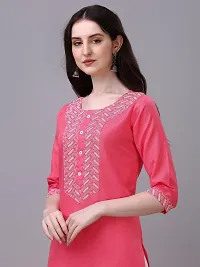 PARNAVI Embroidery Round Neck Cotton Kurti for Women (Medium, Pink)-thumb2