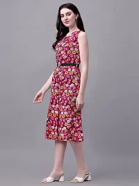 PARNAVI Rayon Floral Printed V Neck Sleeveless Straight Western Dress for Women Maroon-thumb1