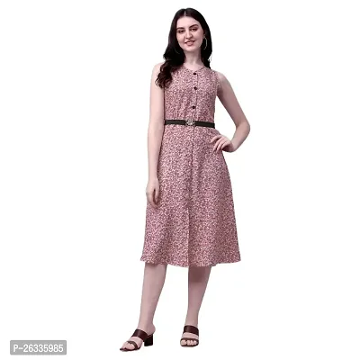 PARNAVI Rayon Floral Printed V Neck Sleeveless Straight Western Dress for Women Pink-thumb0
