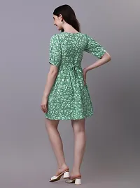 PARNAVI Floral Printed Round Neck Tunic Dress for Women (Medium, Green)-thumb1
