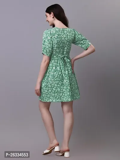 PARNAVI Floral Printed Round Neck Tunic Dress for Women (Medium, Green)-thumb2