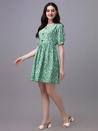 PARNAVI Floral Printed Round Neck Tunic Dress for Women (Medium, Green)-thumb2