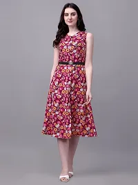 PARNAVI Rayon Floral Printed V Neck Sleeveless Straight Western Dress for Women Maroon-thumb4