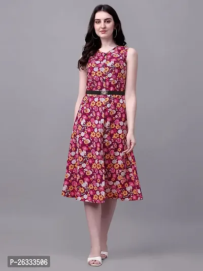 PARNAVI Rayon Floral Printed V Neck Sleeveless Straight Western Dress for Women Maroon-thumb5