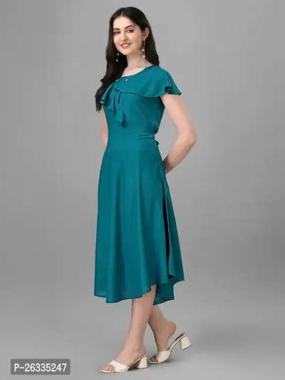 PARNAVI Women Rayon Fit  Flare Western Dress (X-Large, Teal Blue)-thumb5