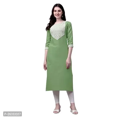 PARNAVI Chiken Embroidery Straight Cotton Kurti (XX-Large, Green)-thumb0