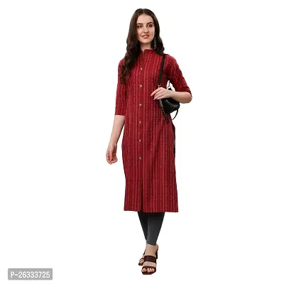 PARNAVI Cotton Striped Straight Office wear Kurta for Women Red-thumb0