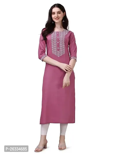 PARNAVI Embroidery Round Neck Cotton Kurti for Women (Large, Onion)