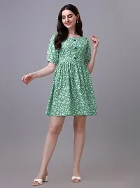 PARNAVI Floral Printed Round Neck Tunic Dress for Women (Medium, Green)-thumb4