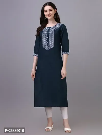 PARNAVI Embroidery Round Neck Cotton Kurti for Women (Large, Teal Blue)-thumb3