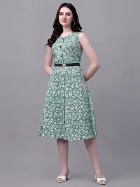 PARNAVI Rayon Floral Printed V Neck Sleeveless Straight Western Dress for Women Green-thumb4