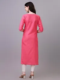 PARNAVI Embroidery Round Neck Cotton Kurti for Women (Medium, Pink)-thumb1