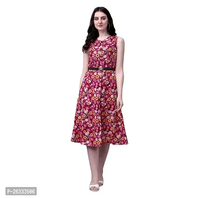 PARNAVI Rayon Floral Printed V Neck Sleeveless Straight Western Dress for Women Maroon-thumb0