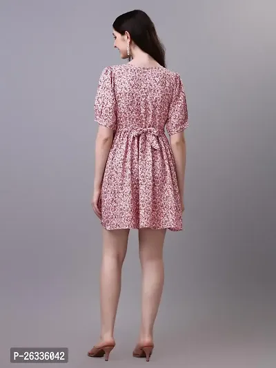 PARNAVI Floral Printed Round Neck Tunic Dress for Women (Medium, Pink)-thumb5