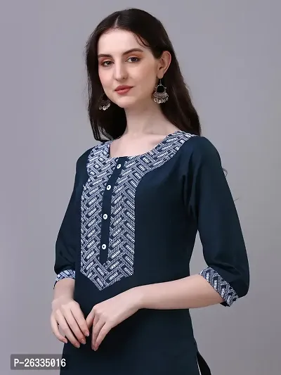 PARNAVI Embroidery Round Neck Cotton Kurti for Women (Large, Teal Blue)-thumb2