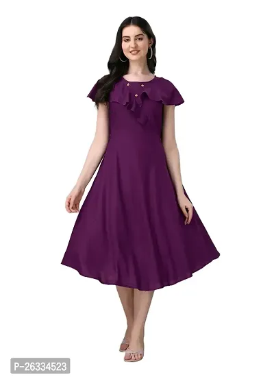 PARNAVI Women Rayon Fit  Flare Western Dress (Small, Purple)