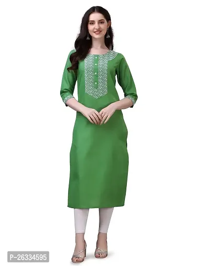 PARNAVI Embroidery Round Neck Cotton Kurti for Women (X-Large, Green)