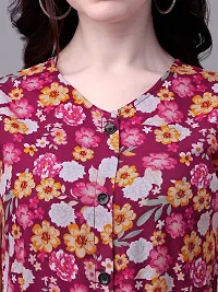 PARNAVI Rayon Floral Printed V Neck Sleeveless Straight Western Dress for Women Maroon-thumb2