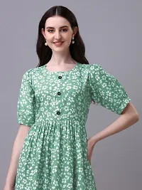 PARNAVI Floral Printed Round Neck Tunic Dress for Women (Medium, Green)-thumb3