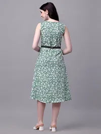 PARNAVI Rayon Floral Printed V Neck Sleeveless Straight Western Dress for Women Green-thumb1