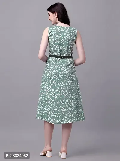 PARNAVI Rayon Floral Printed V Neck Sleeveless Straight Western Dress for Women Green-thumb2
