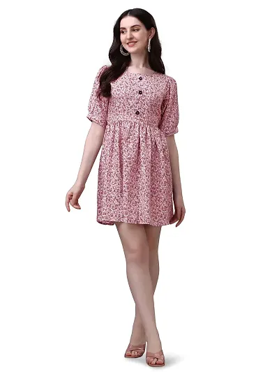 PARNAVI Floral Printed Round Neck Tunic Dress for Women