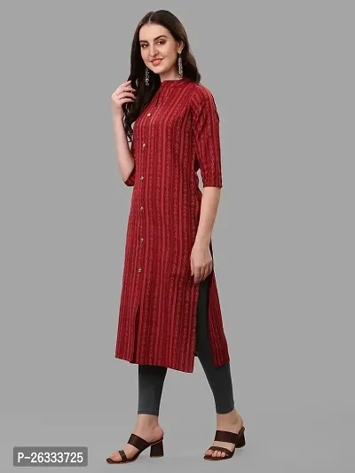 PARNAVI Cotton Striped Straight Office wear Kurta for Women Red-thumb2