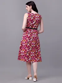 PARNAVI Rayon Floral Printed V Neck Sleeveless Straight Western Dress for Women Maroon-thumb3