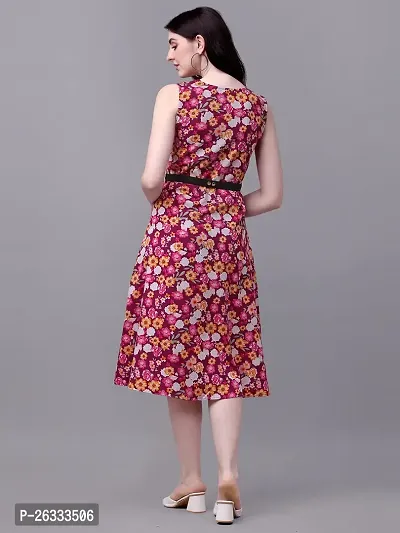 PARNAVI Rayon Floral Printed V Neck Sleeveless Straight Western Dress for Women Maroon-thumb4