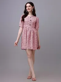 PARNAVI Floral Printed Round Neck Tunic Dress for Women (Medium, Pink)-thumb3